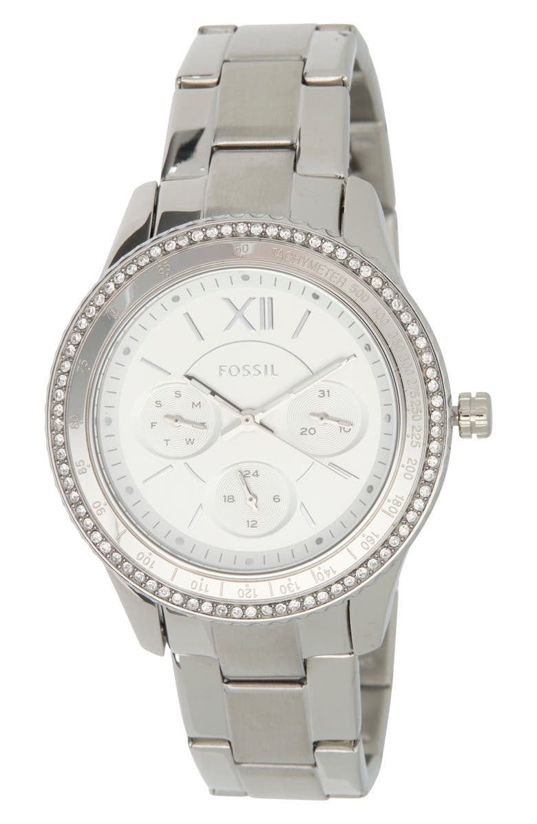 Fossil Stella Crystal Multifunction Bracelet Watch, 37mm, Main, color, Stainless