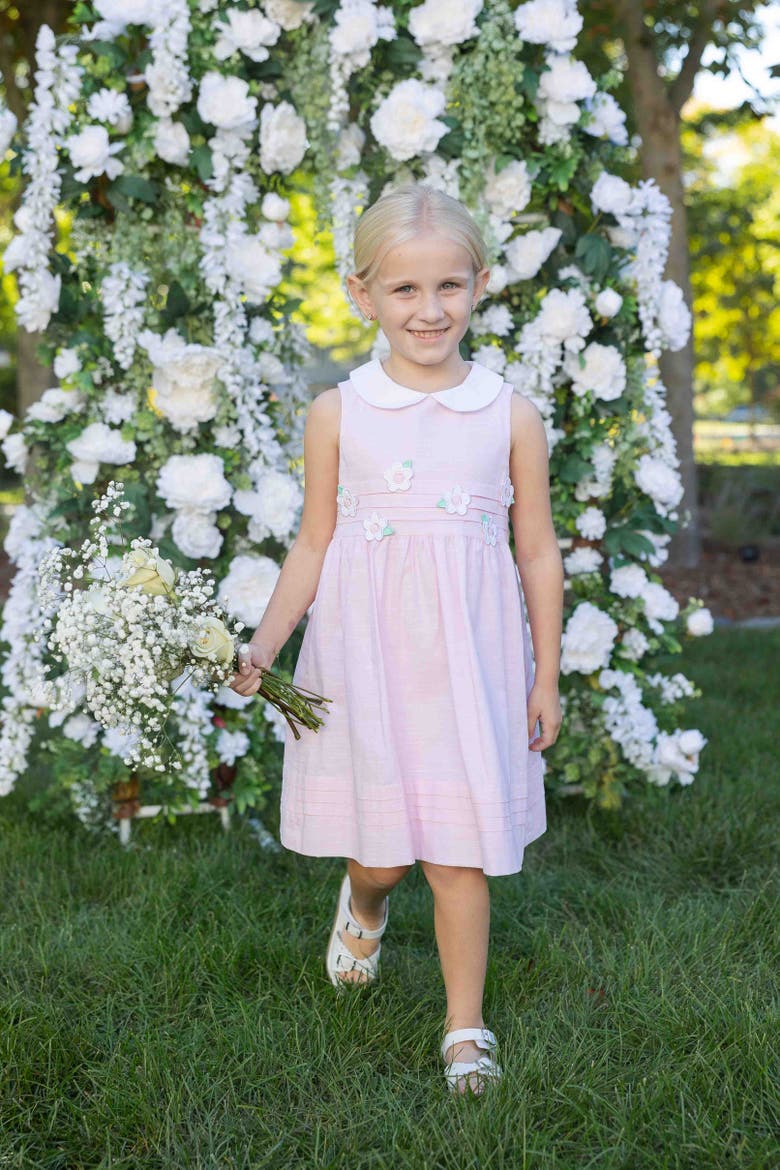 Linen-Look Dress With Flowers, Alternate, color, Pink