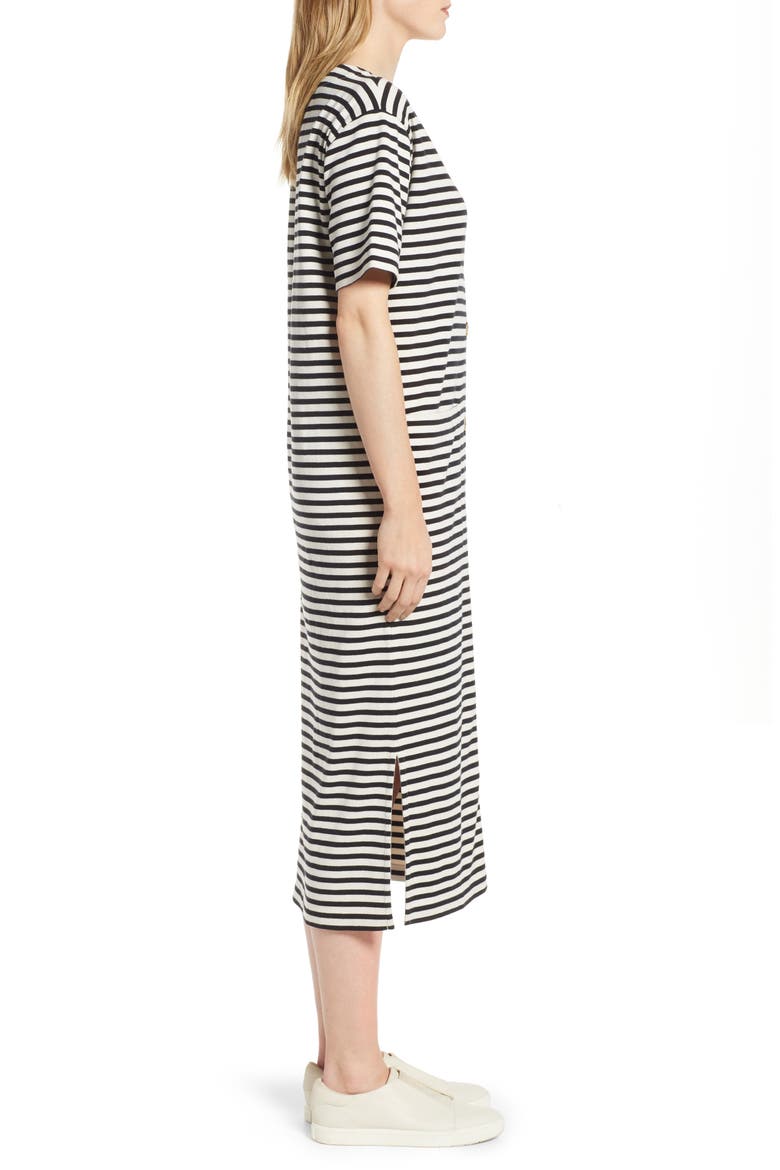 Joy Stripe Button-Up Cotton Midi Dress, Alternate, color, BLACK STRIPE