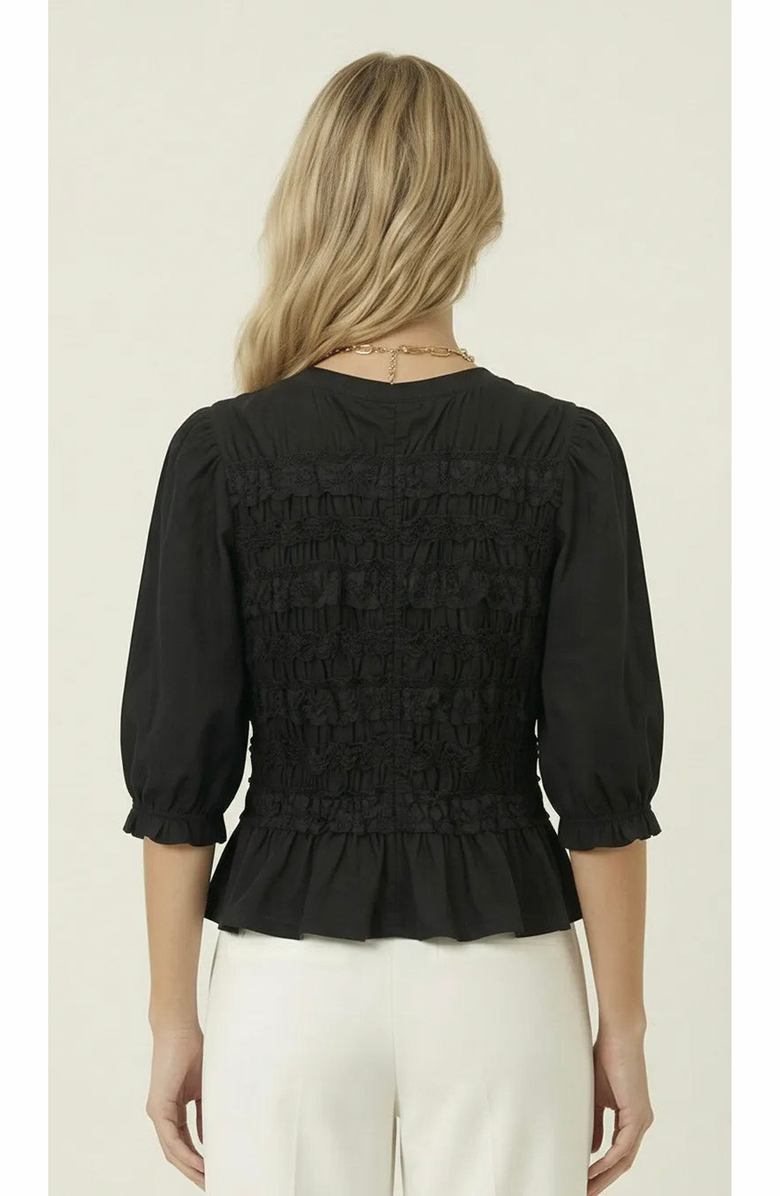 Modenaire Smocked Peplum Puff Sleeve Blouse, Alternate, color, Black