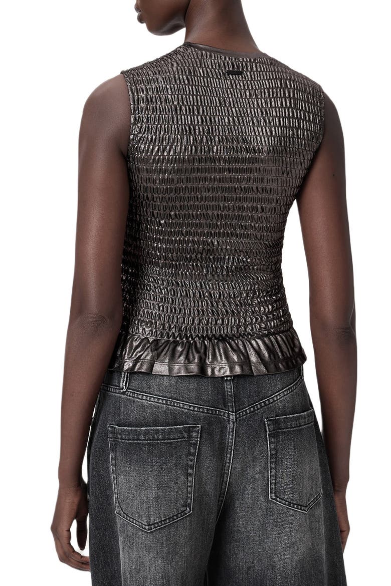 Ode Metallic Smocked Tank, Alternate, color, GUNMETAL GREY