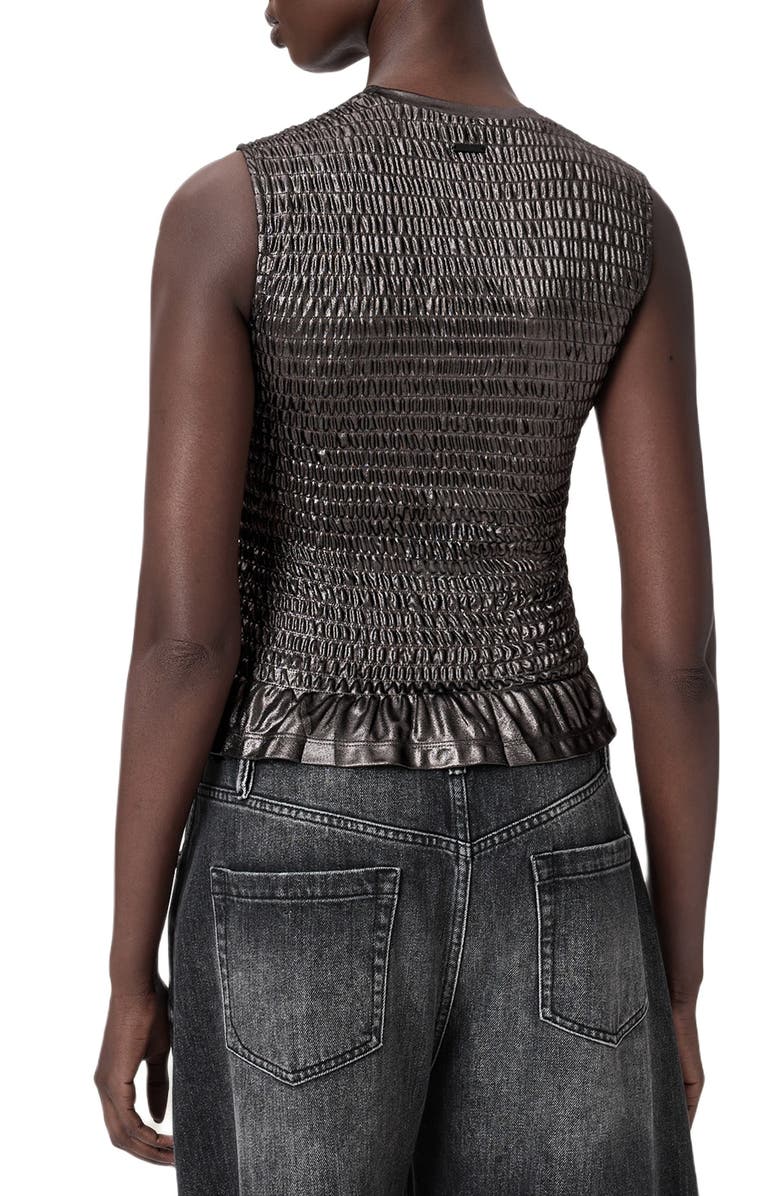 AllSaints Ode Metallic Smocked Tank, Alternate, color, Gunmetal Grey