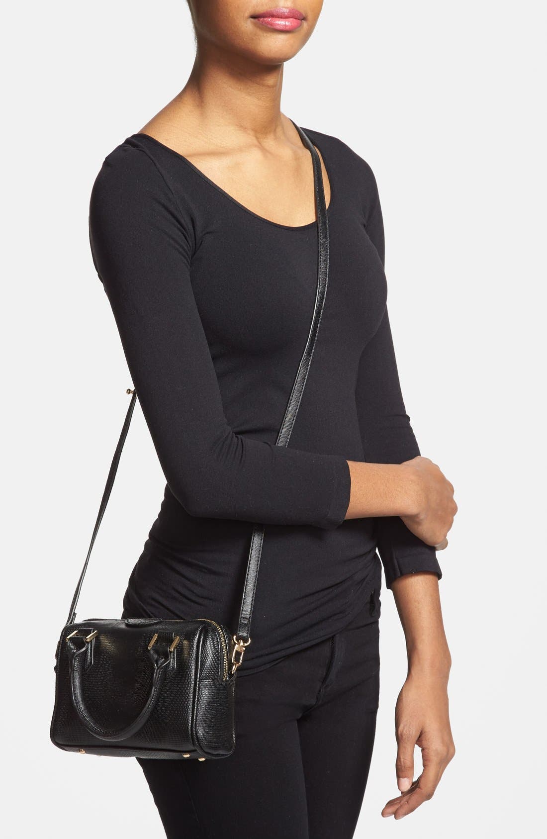 Faux Leather Crossbody Bag, Alternate, color, BLACK