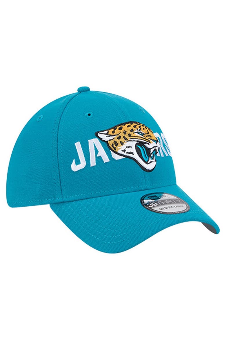 Men's New Era Teal Jacksonville Jaguars Overlap Logo 39THIRTY Stretch Fit Hat, Alternate, color, Teal