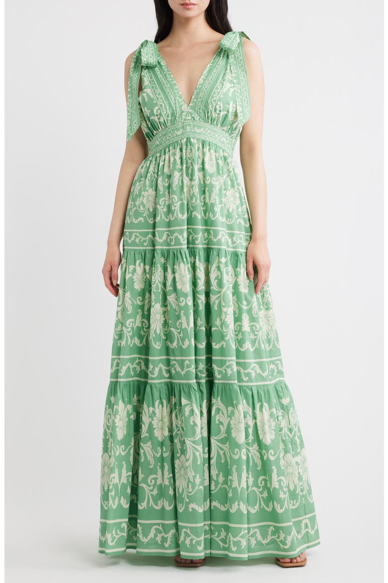 Print Cotton Maxi Dress, Main, color, SAGE