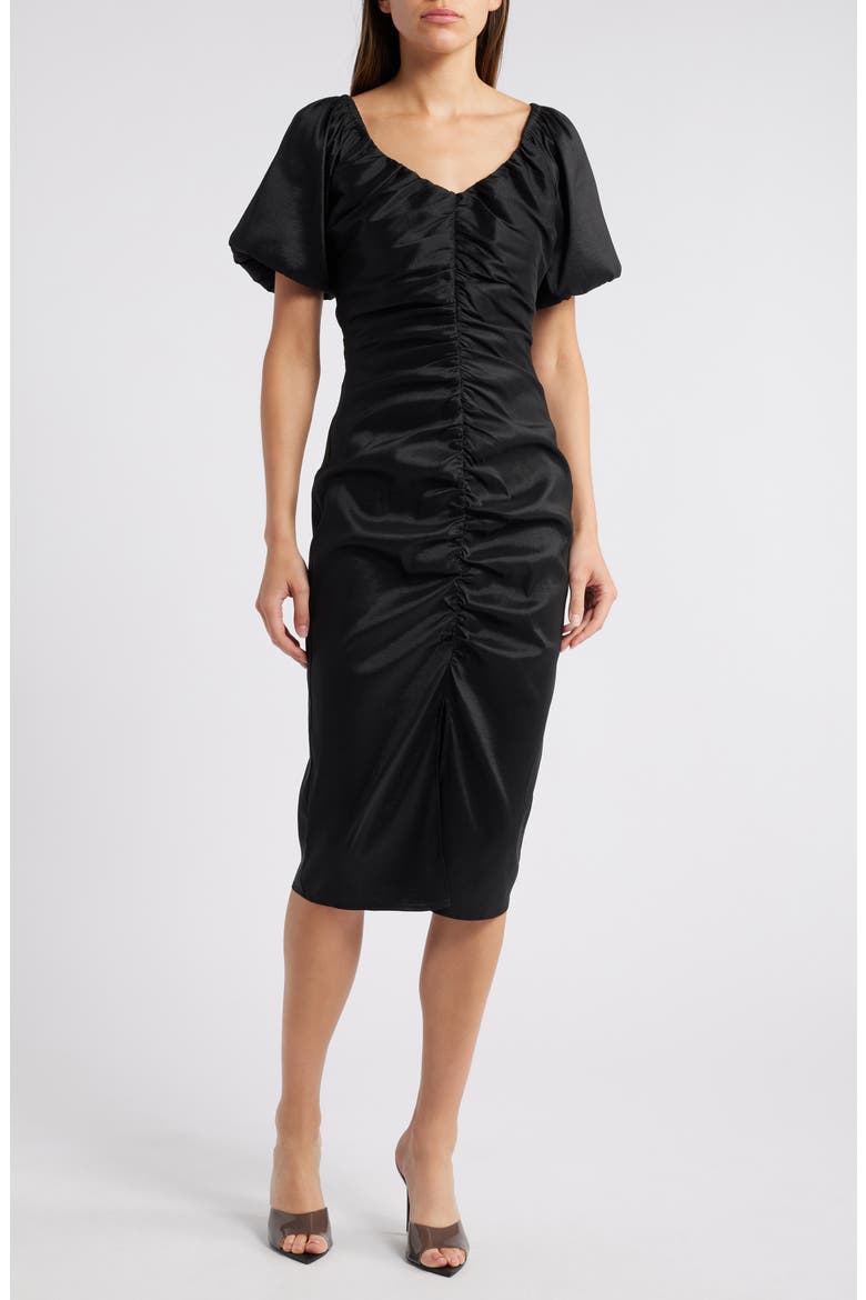 Ruched Sheath Dress, Main, color, BLACK