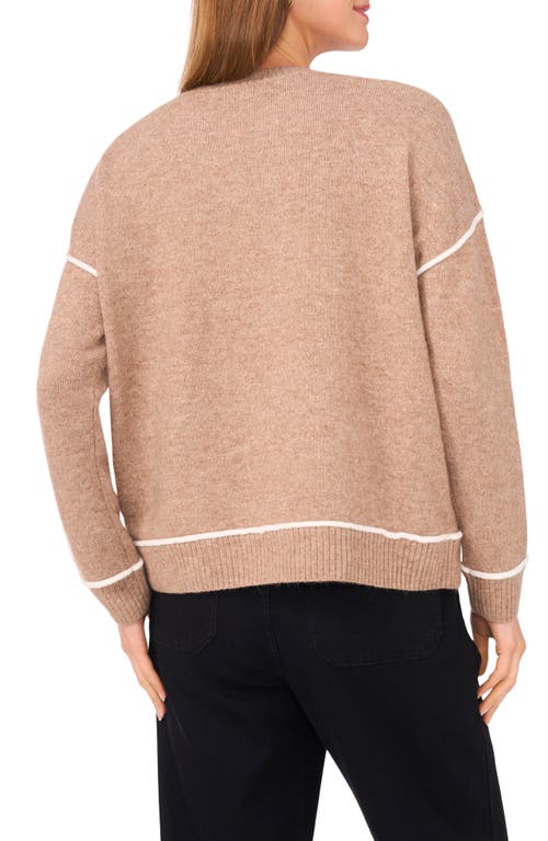 Vince Camuto Contrast Trim Crewneck Sweater In Brown