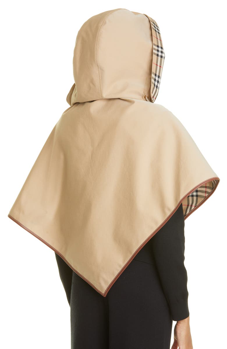 Burberry Leather Trimmed Cotton Hooded Cape, Alternate, color, 
