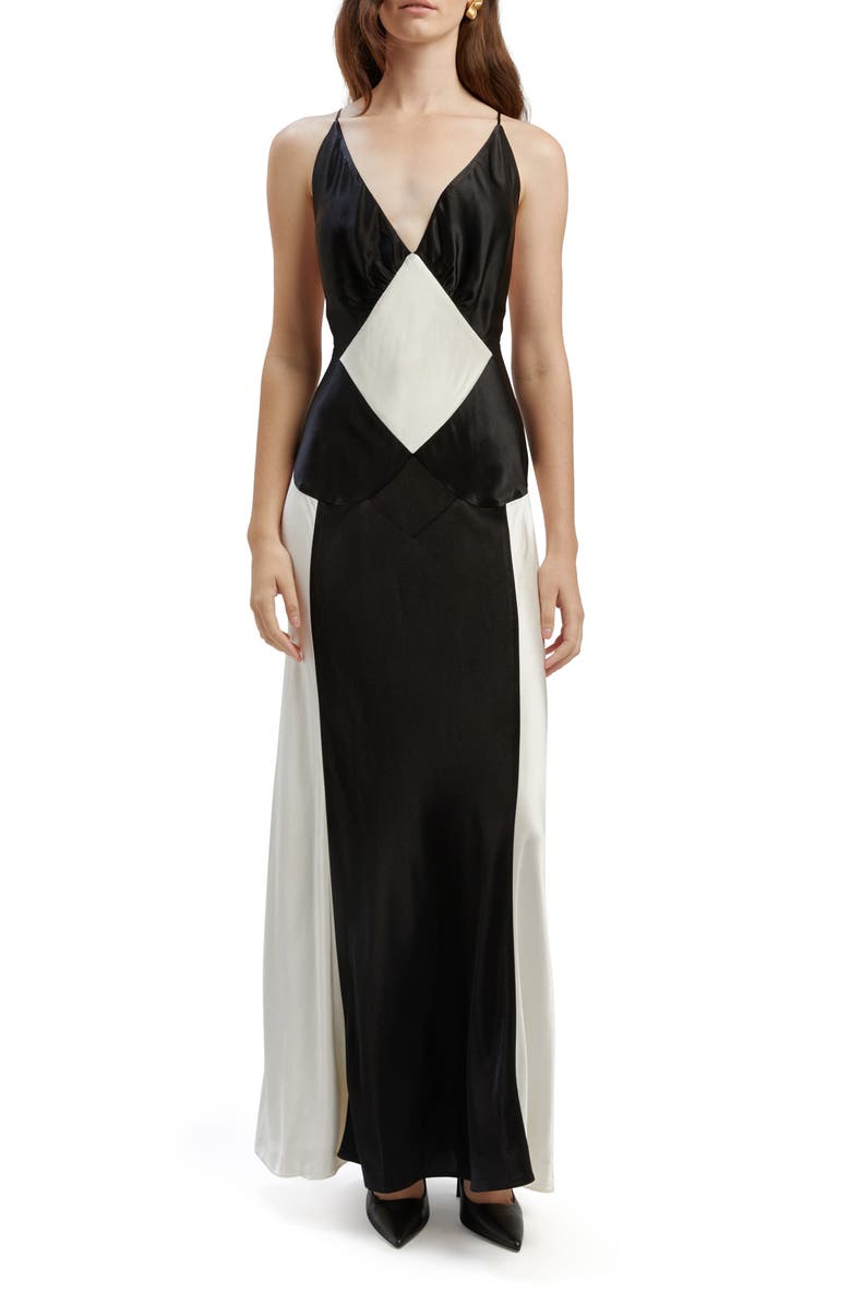 Bardot Adora Contrast Satin Gown, Main, color, 