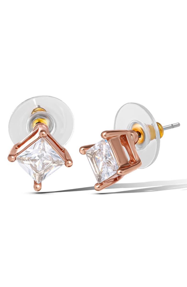 Jessica Simpson Square-Cut Crystal Stud Earrings Set, Alternate, color, Pink Gold Tone