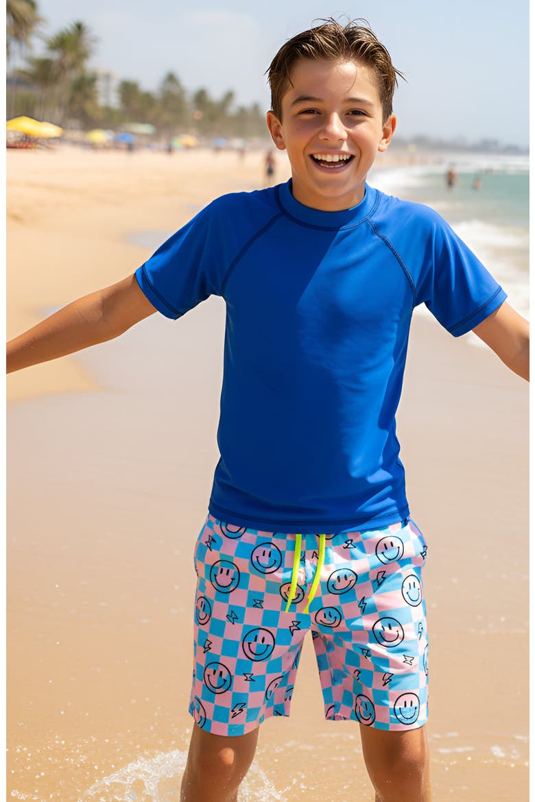 Boys Retro Smiley Print Board Shorts, Alternate, color, Multicolor