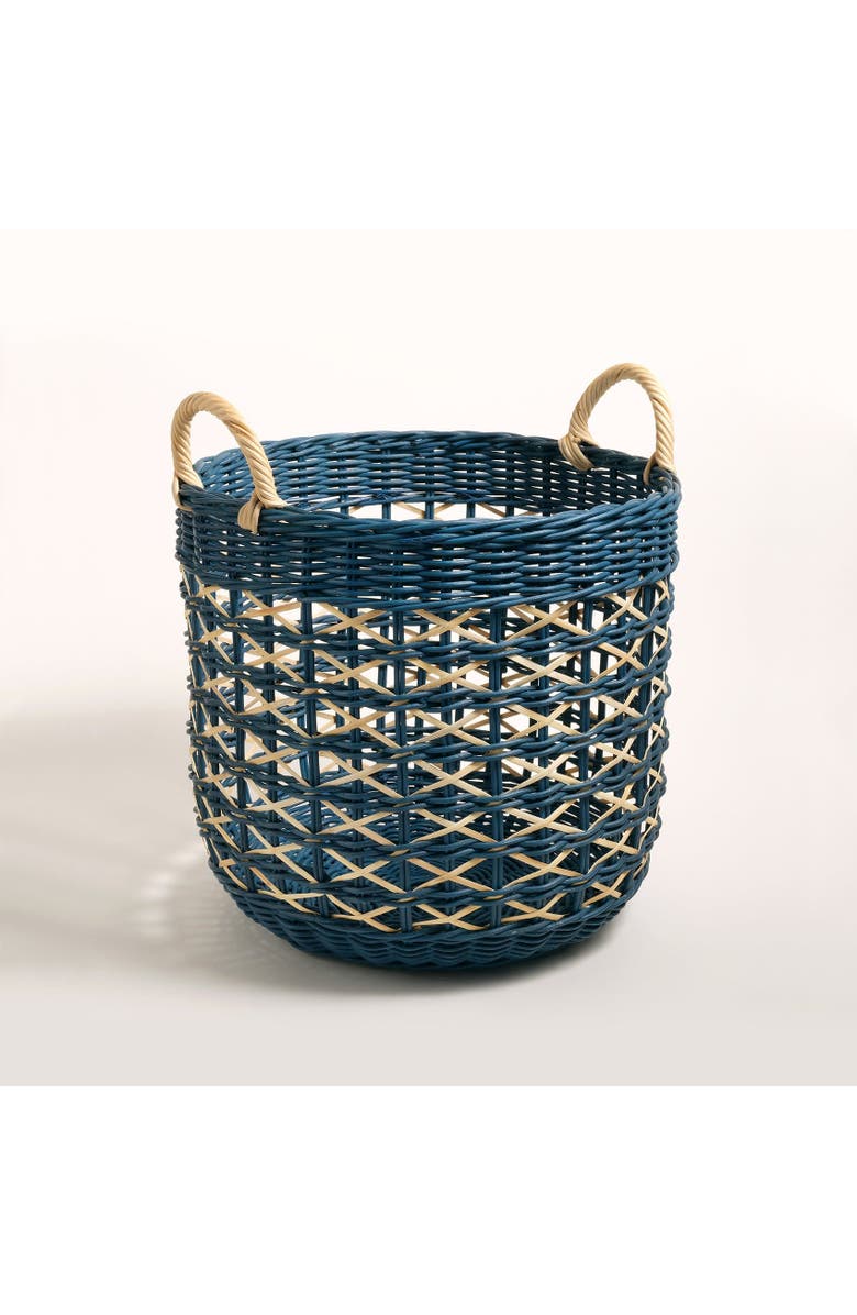 Zsa Zsa Zsu Java Round Rattan Basket 15 In, Alternate, color, Blue