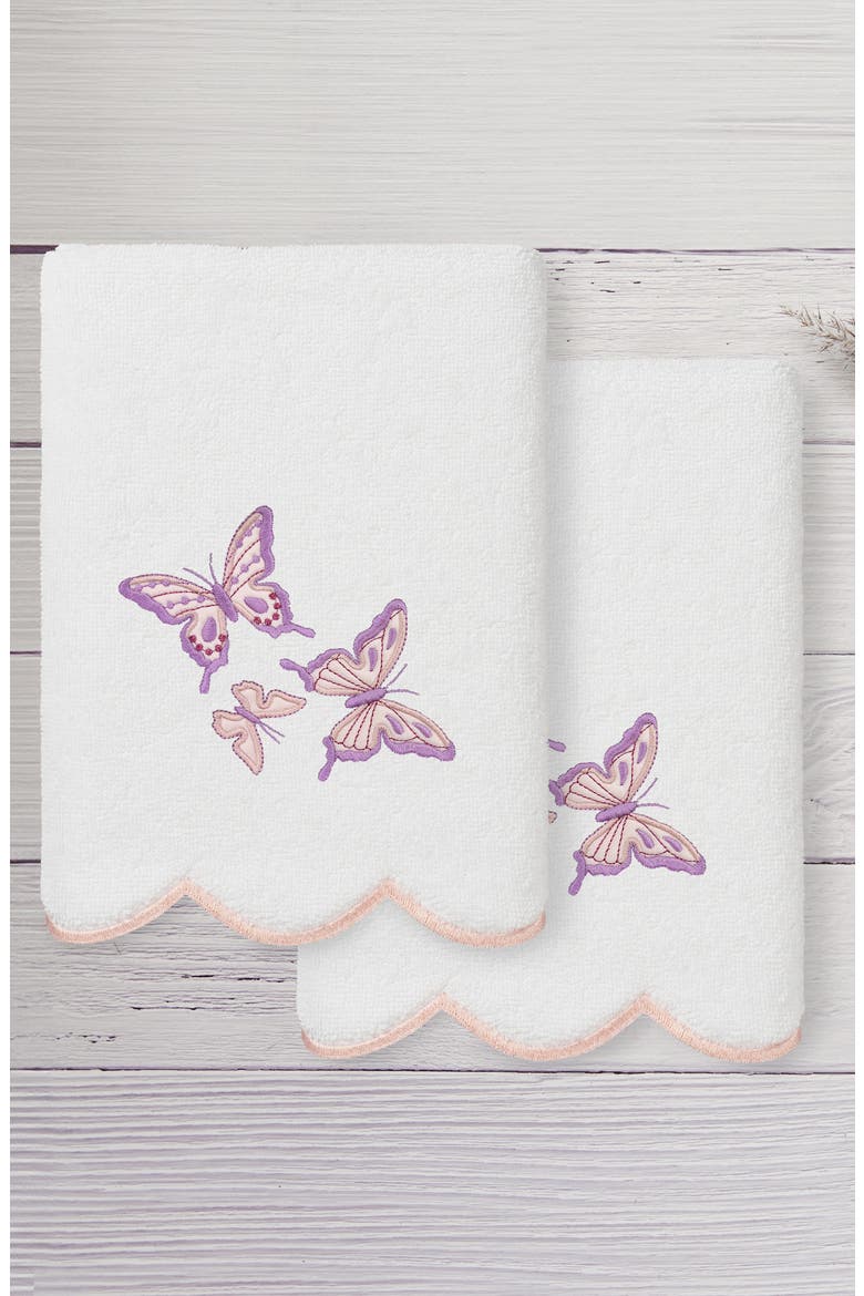2-Piece Brittney Embroidered Turkish Cotton Hand Towel Set, Alternate, color, WHITE/ PINK