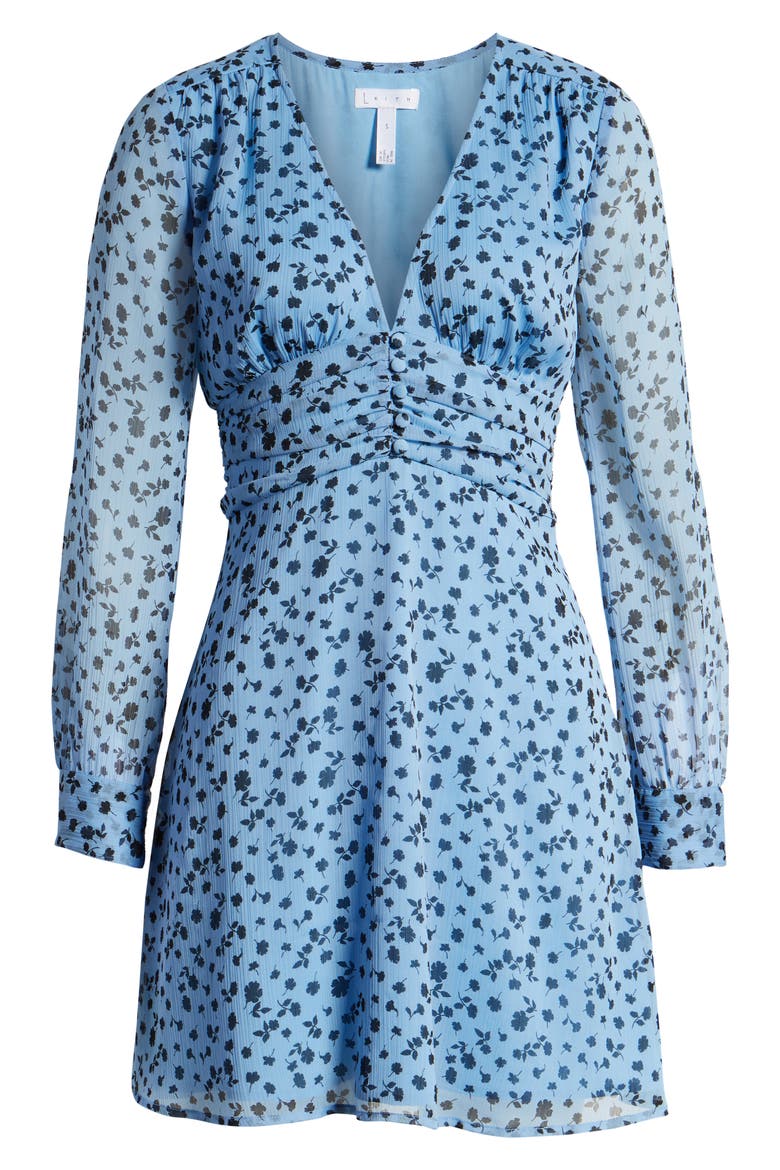 Floral Shirred Waist Long Sleeve Dress, Alternate, color, BLUE LAKE CHIC FLORAL