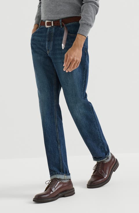 Lightweight denim traditional fit five-pocket trousers