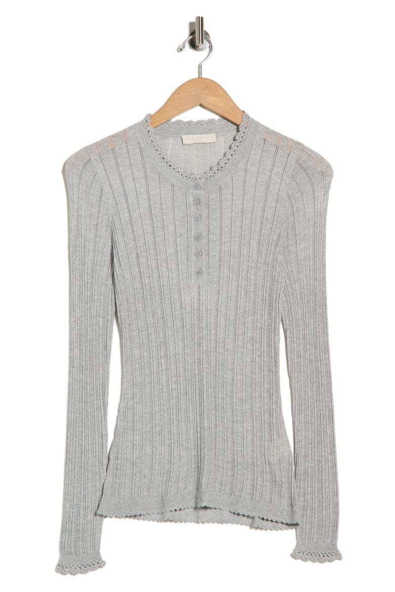 Delia Long Sleeve Pointelle Henley, Alternate, color, SLATE