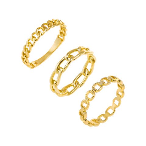 Solid Link Band Rings Combo Set