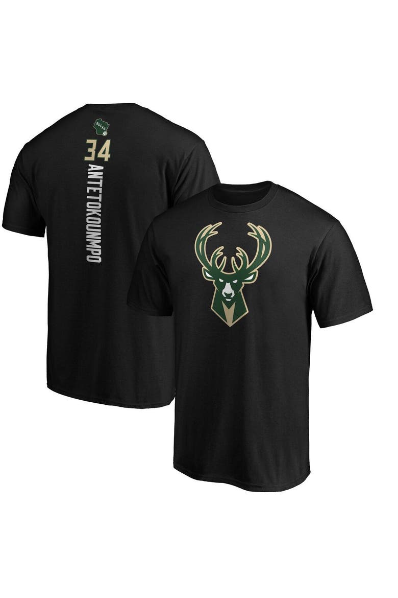 Men's Fanatics Branded Giannis Antetokounmpo Black Milwaukee Bucks Team Playmaker Name & Number T-Shirt, Main, color, Black
