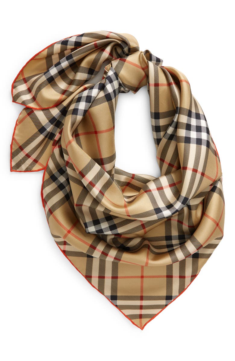 Burberry Check Square Silk Twill Scarf, Alternate, color, 