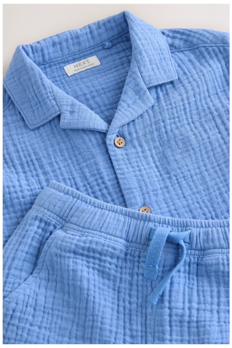 Kids' Doubleface Cotton Button-Up Shirt & Shorts Set, Alternate, color, BLUE