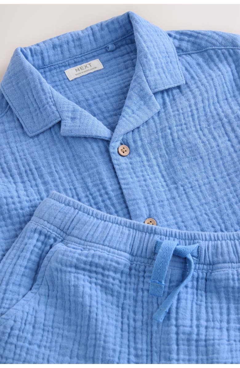NEXT Kids' Doubleface Cotton Button-Up Shirt & Shorts Set, Alternate, color, Blue