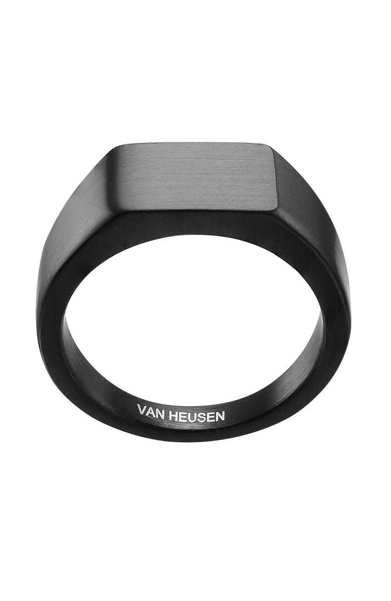 VAN HEUSEN Men's Signet Ring, Alternate, color, Black