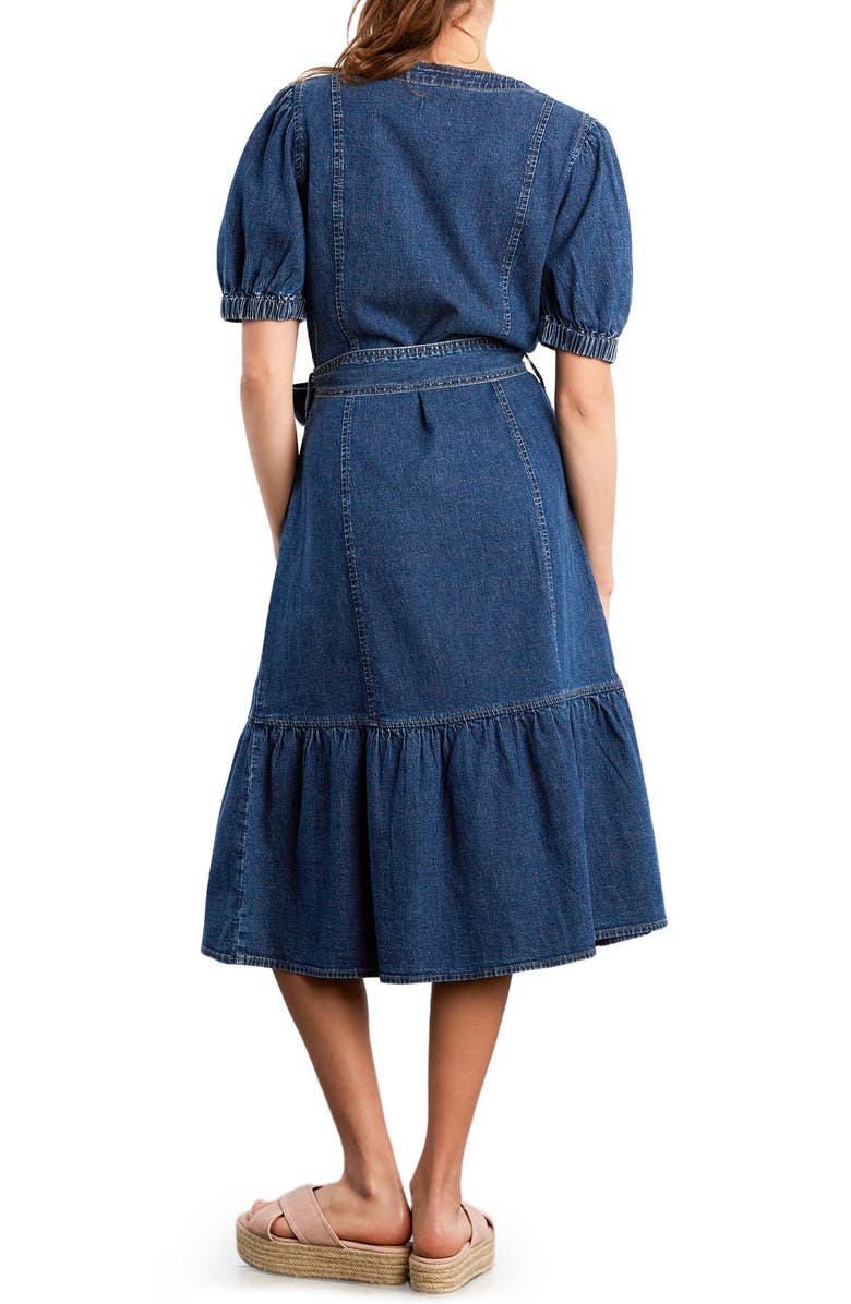 Wash Lab Denim Ruffle Hem Tie Waist Denim Midi Dress, Alternate, color, Dusk Blue