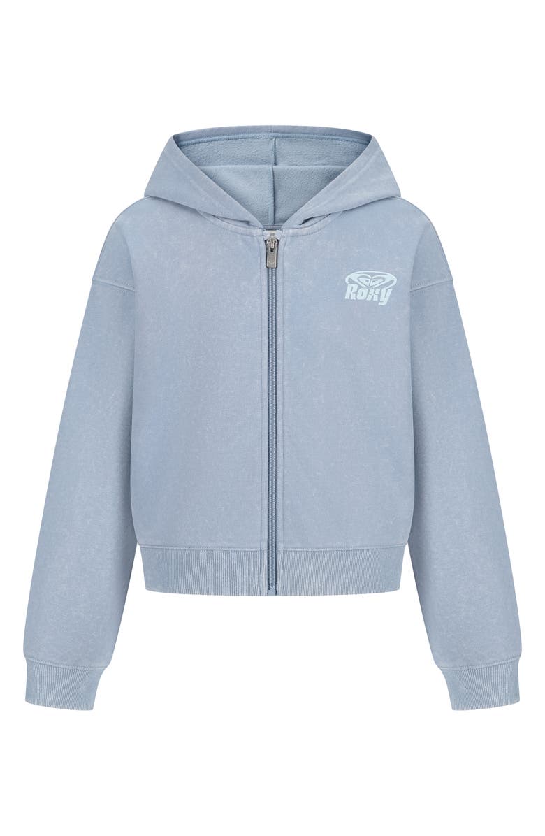 Roxy Kids' Washed Full Zip Hoodie, Main, color, Blue Blizzard