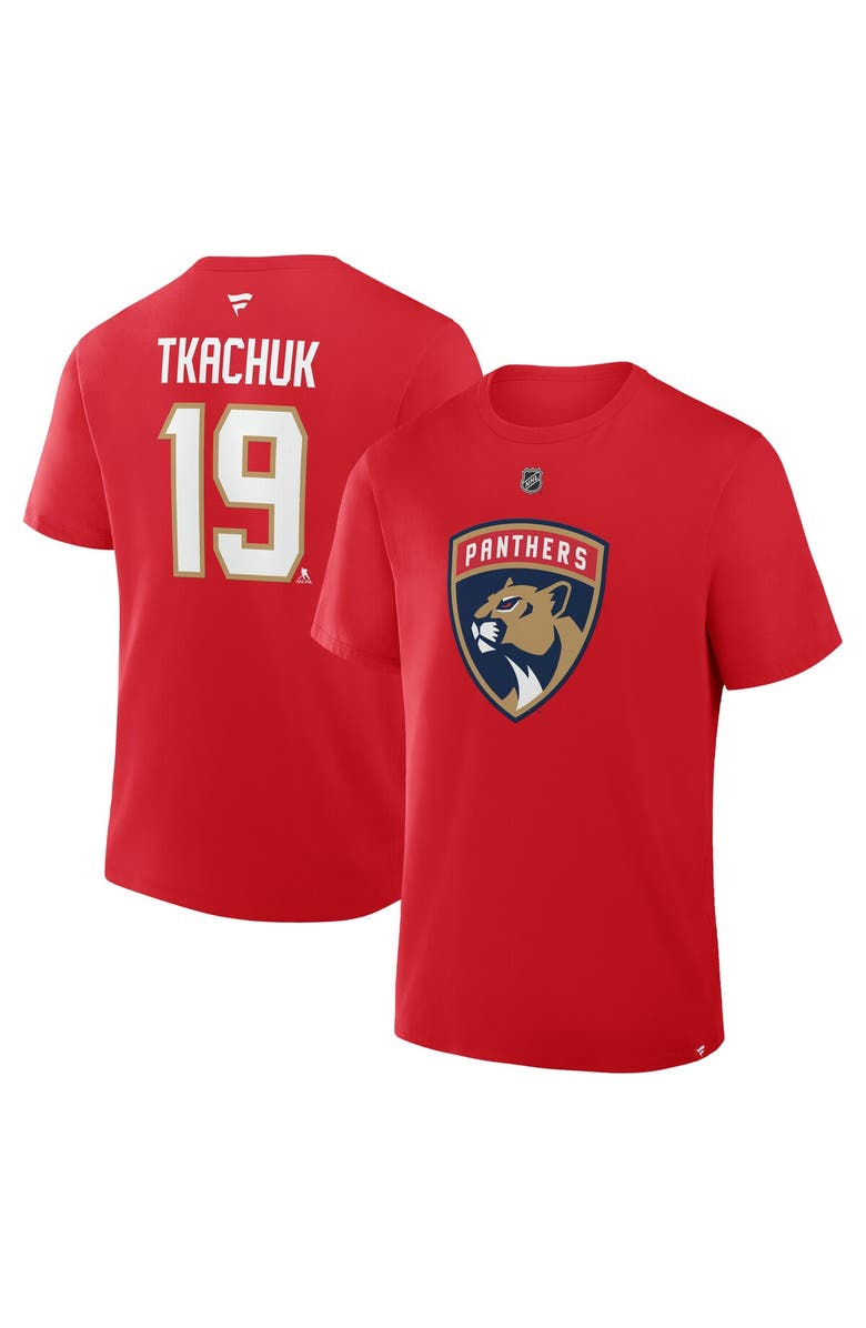 FANATICS Men's Fanatics Matthew Tkachuk Red Florida Panthers Authentic Stack Name & Number T-Shirt, Main, color, Red