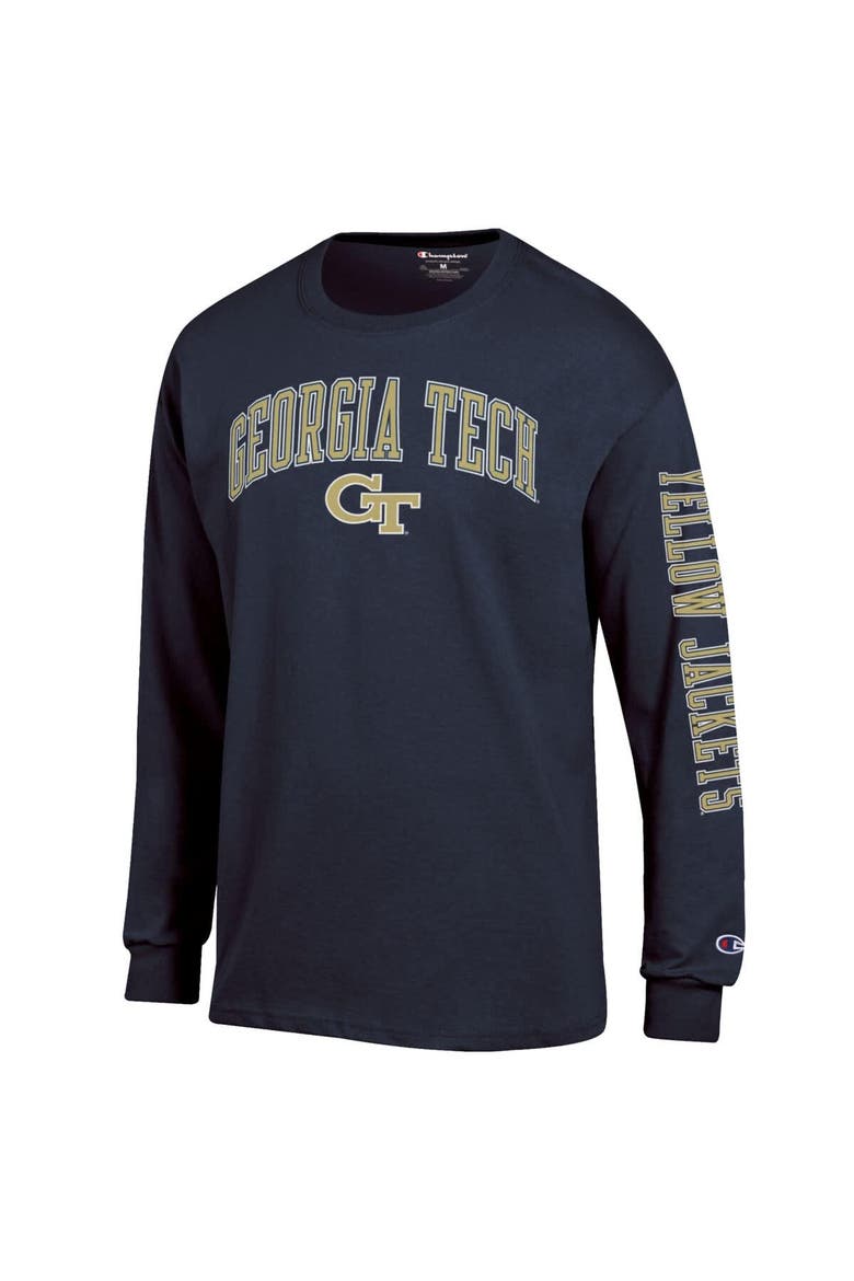 Men's Champion  Navy Georgia Tech Yellow Jackets Arch Over Logo 2-Hit Long Sleeve T-Shirt, Alternate, color, Navy