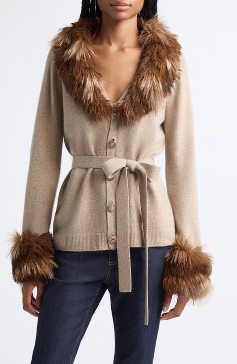 Sandy Faux Fur Trim Cardigan