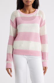 beachlunchlounge Tresa Stripe Crochet Crewneck Sweater