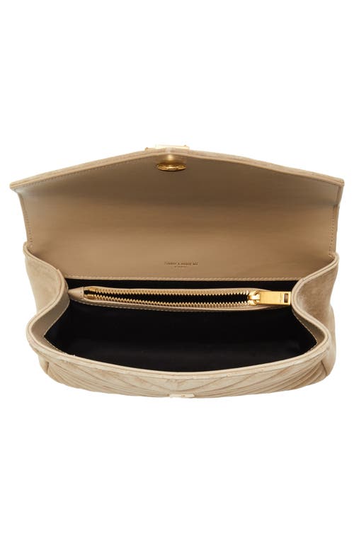 Saint Laurent College Medium Flap Ysl Shoulder Bag In Quilted Suede In Matt Gold
