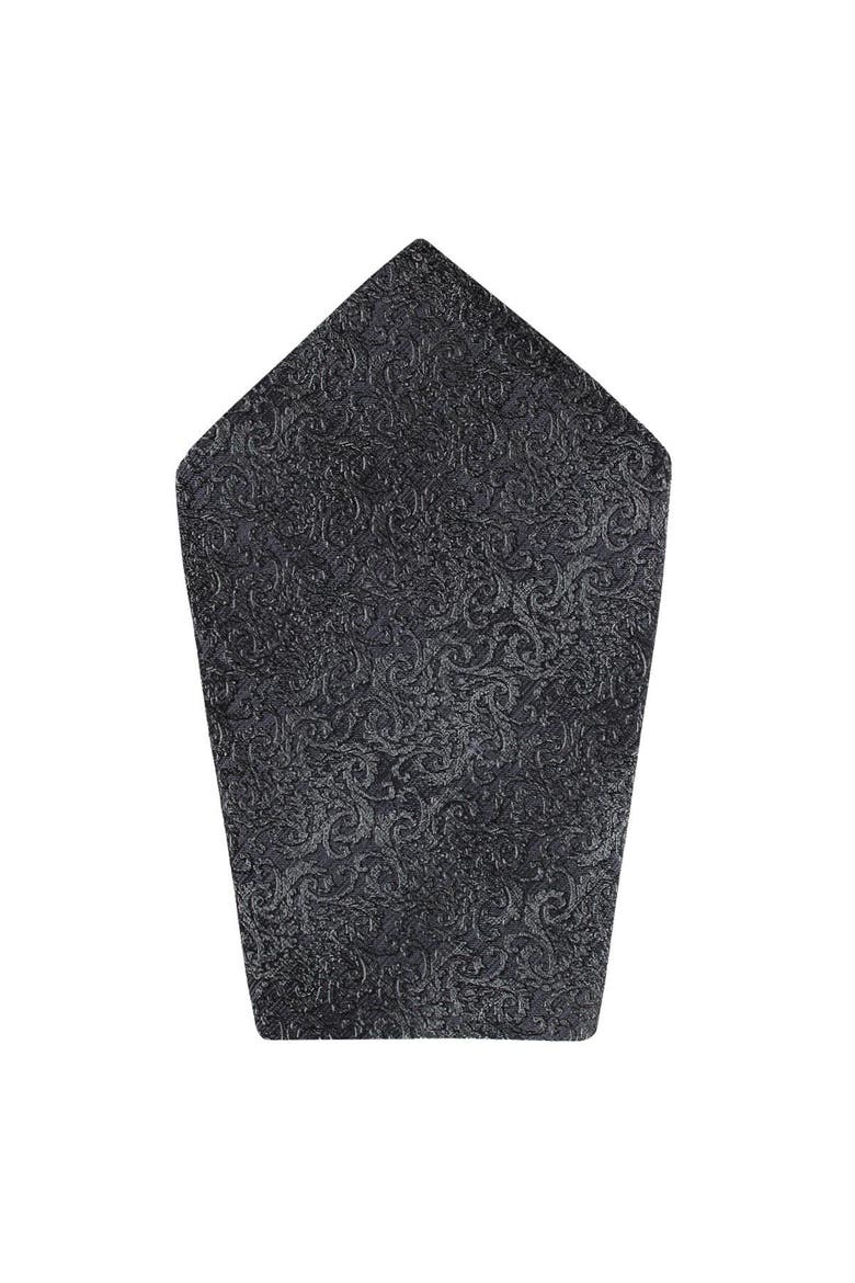 Esteban Scrolling Vines Tone on Tone Silk 12x12 Pocket Square, Main, color, Silver and Black
