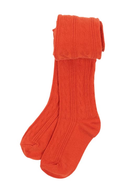Girls Cable Knit Tights, Cotton Blend