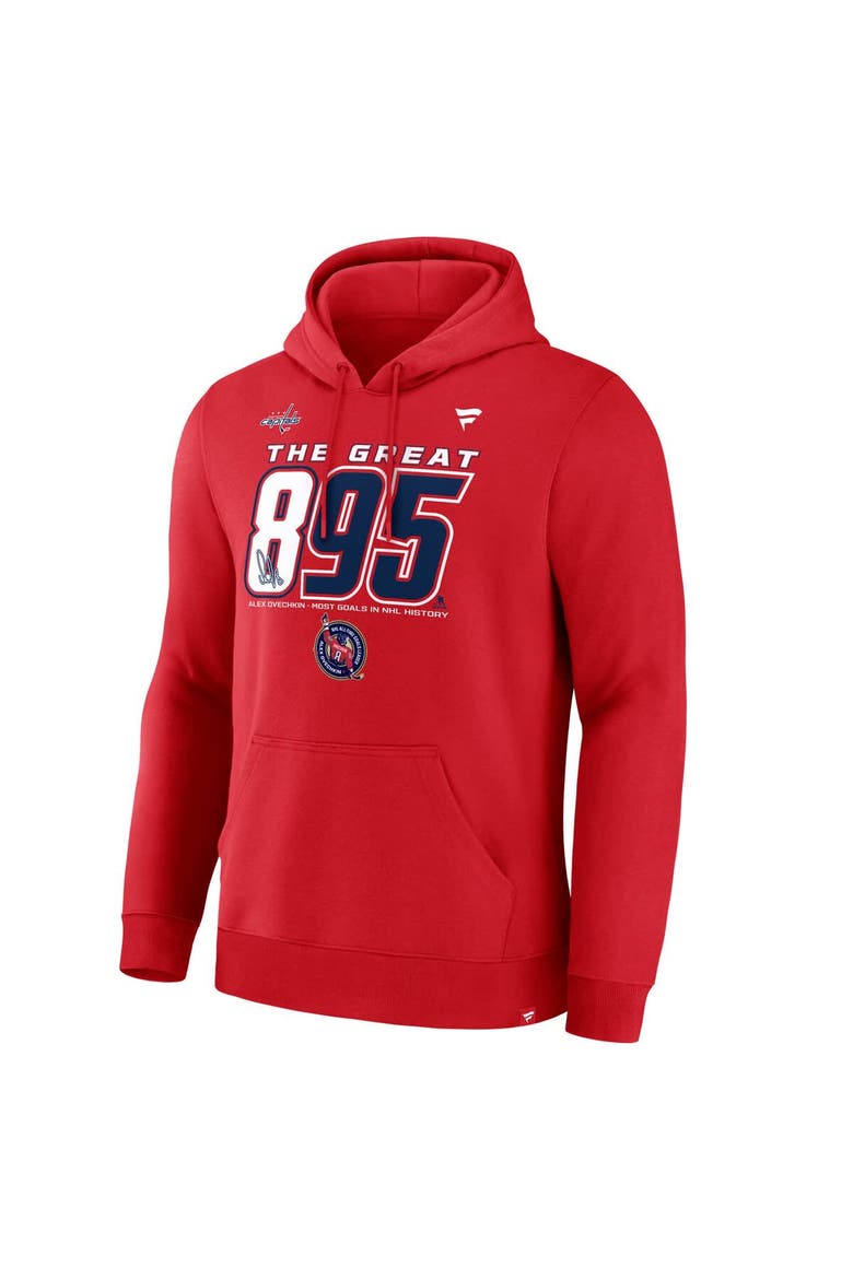 Men's Fanatics Alexander Ovechkin Athletic Red Washington Capitals NHL All-Time Leading Goal Scorer The Great 895 Pullover Hoodie, Alternate, color, Athletic Red