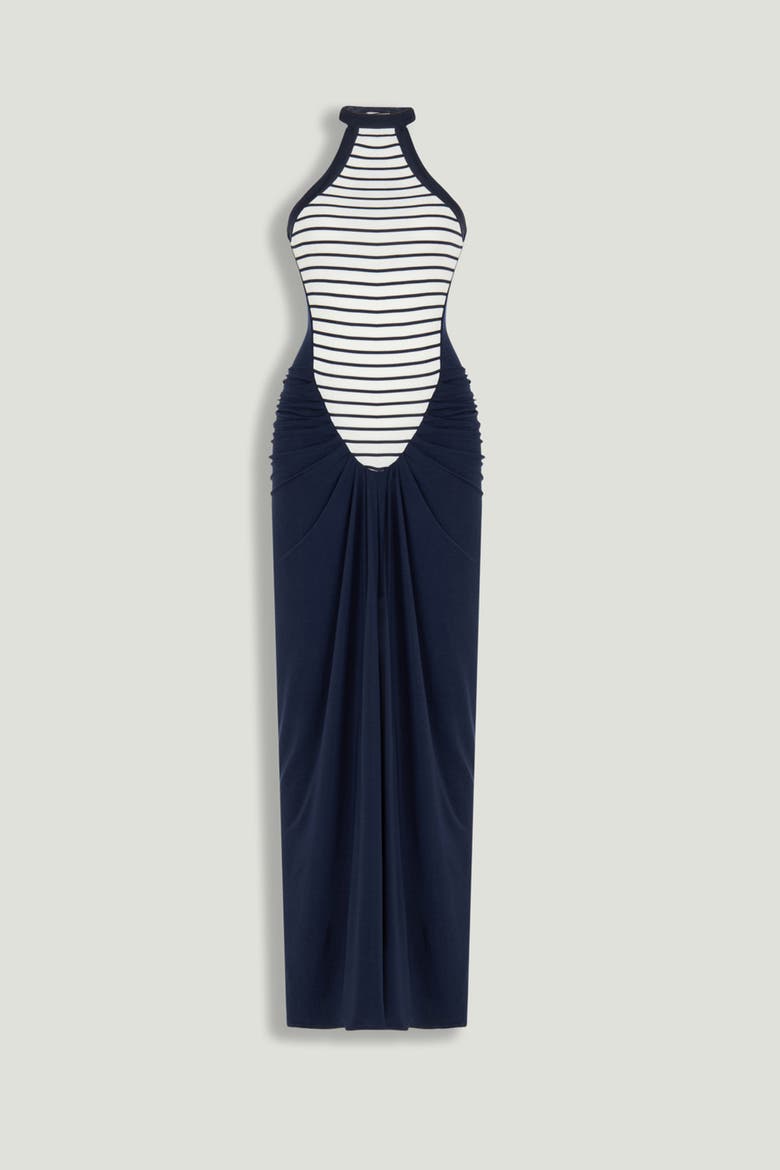 Stripe Draped Halter Neck Maxi Dress, Alternate, color, Multi-Colored