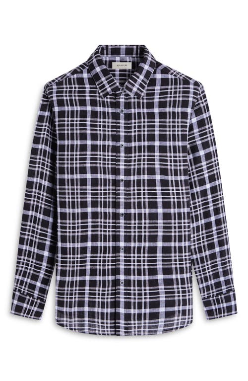 Bugatchi Julian Plaid Linen Button-up Shirt In Black