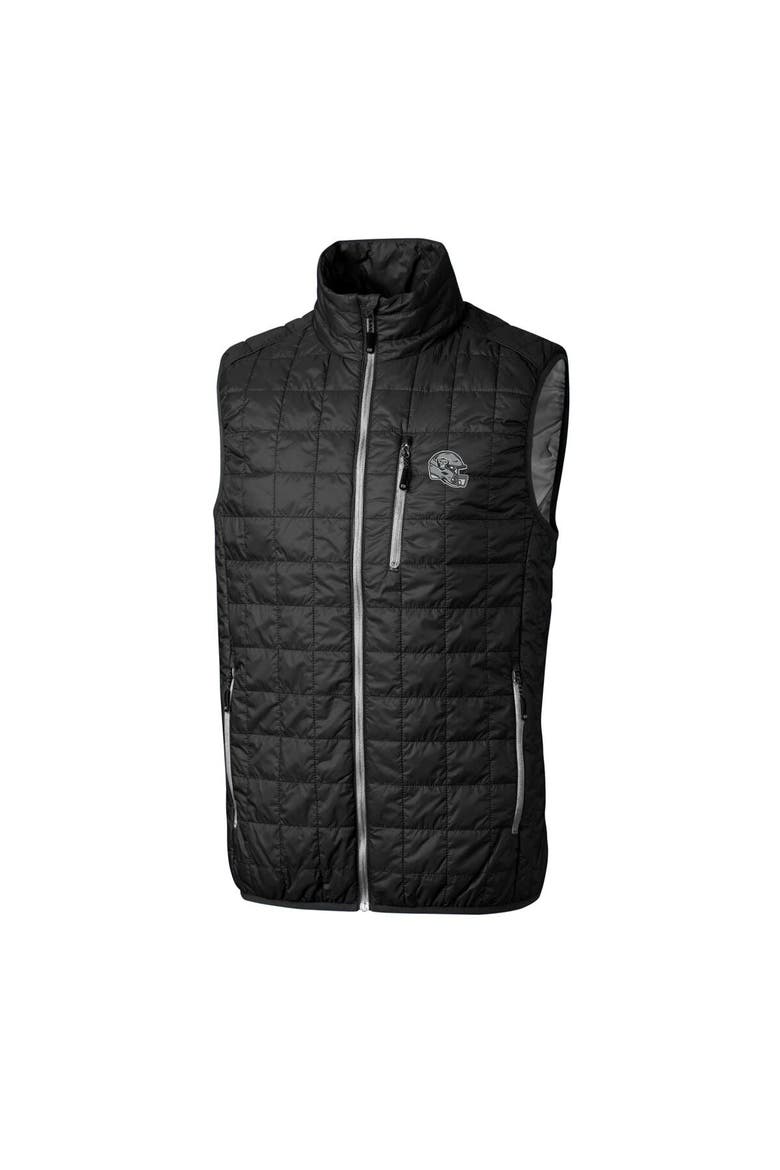Men's Cutter & Buck  Black Las Vegas Raiders Helmet Rainier PrimaLoft Eco Insulated Full-Zip Puffer Vest, Alternate, color, Black