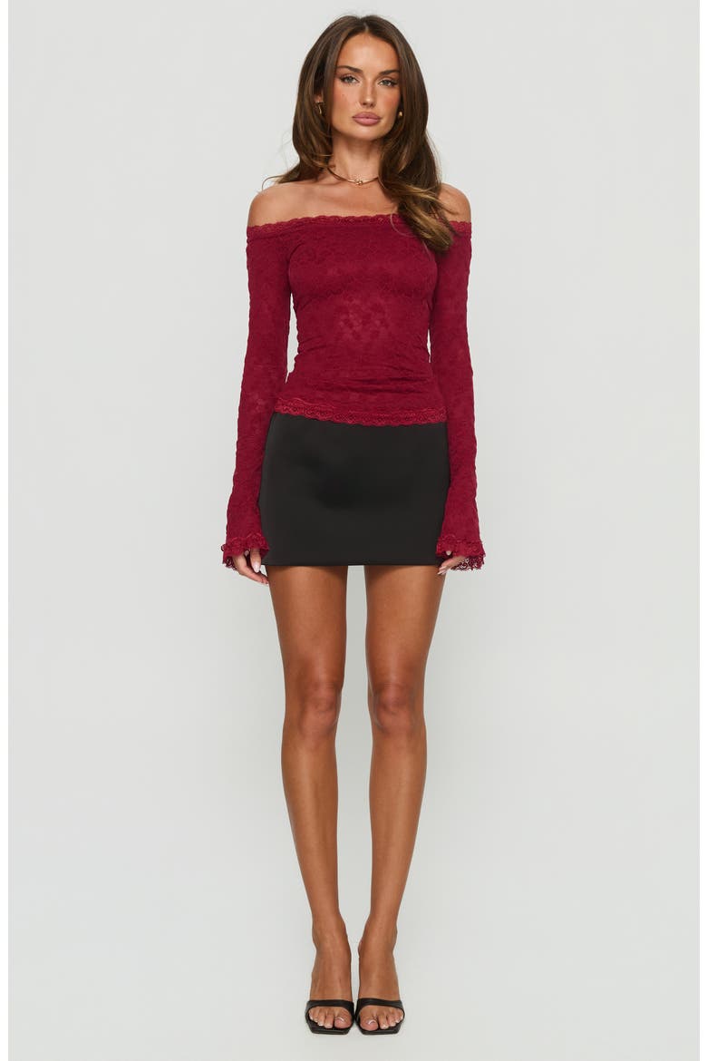 Mochapella Off the Shoulder Lace Top, Alternate, color, BURGUNDY