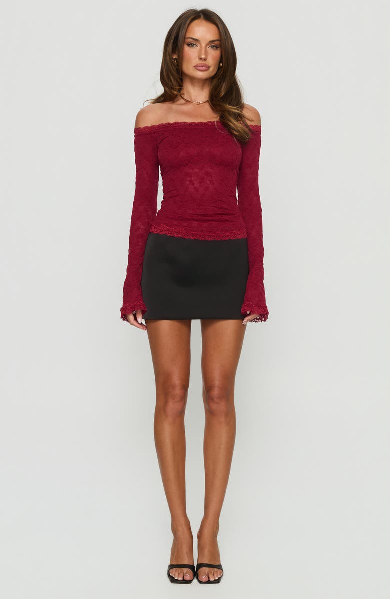 Princess Polly Mochapella Off the Shoulder Lace Top, Alternate, color, Burgundy
