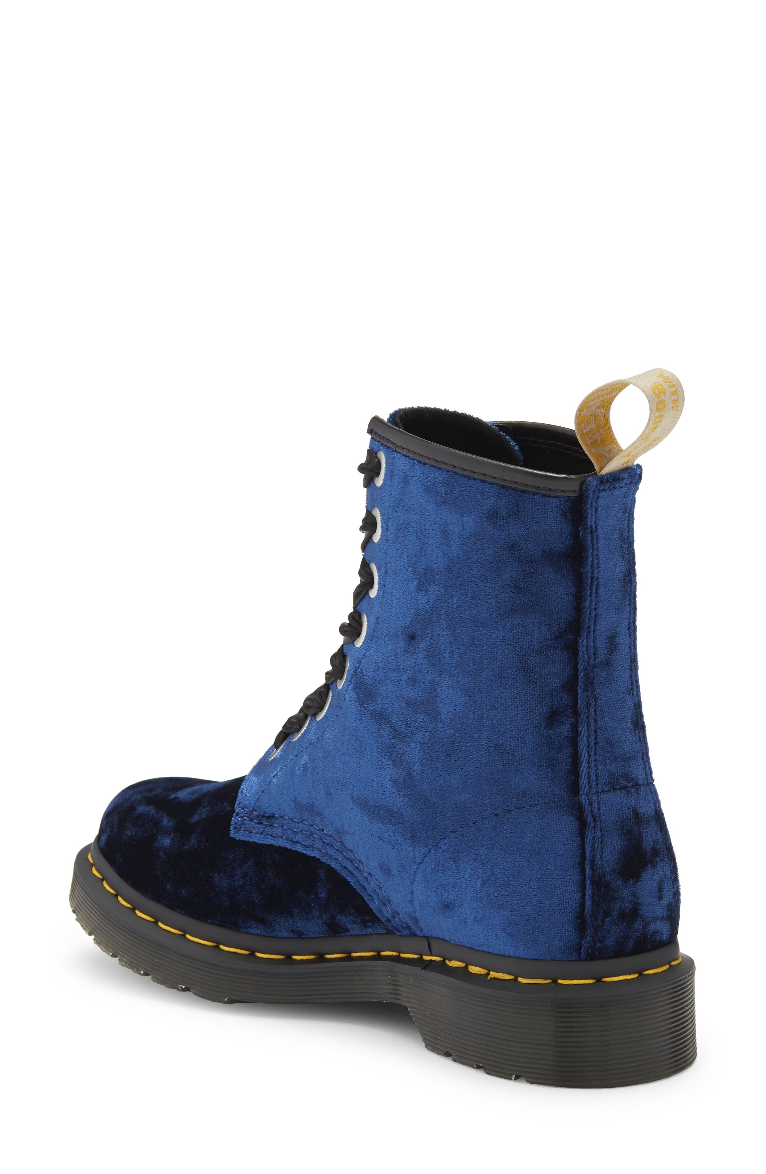 1460 Crushed Velvet Combat Boot, Alternate, color, DEEP BLUE CRUSHED VELVET