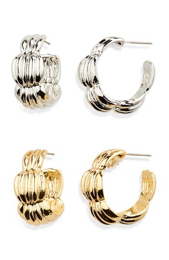 Tasha Set Of 2 Stripe Textured Hoop Earrings In Gold/silver