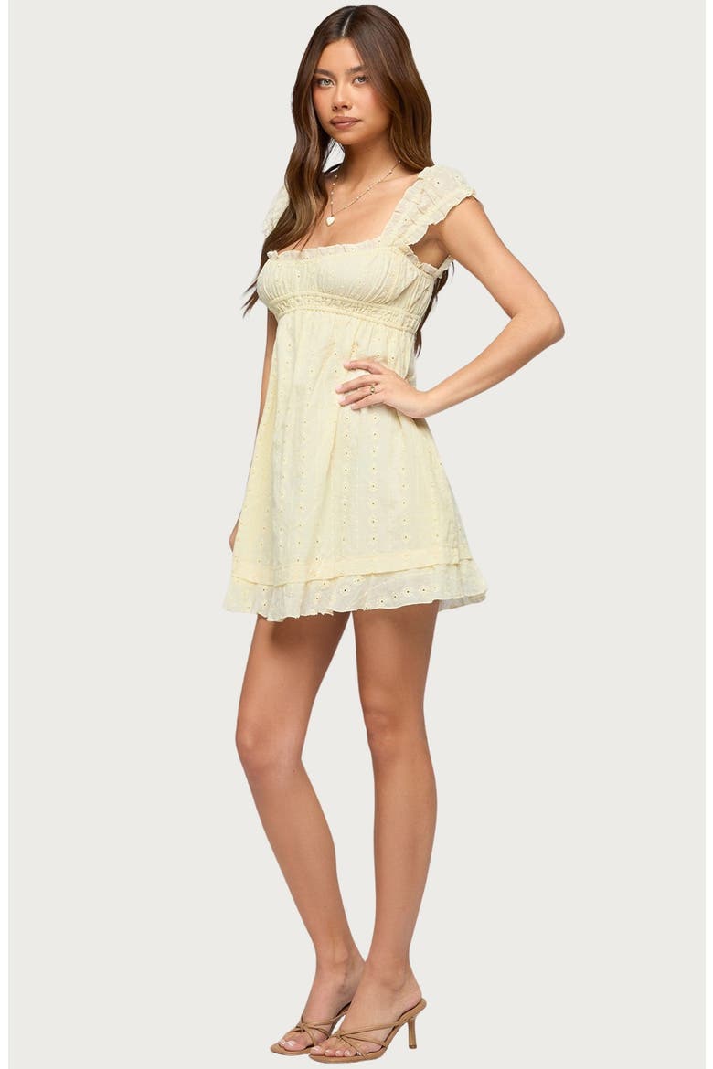 Eyelet Ruffle Babydoll Minidress, Alternate, color, LIGHT-YELLOW