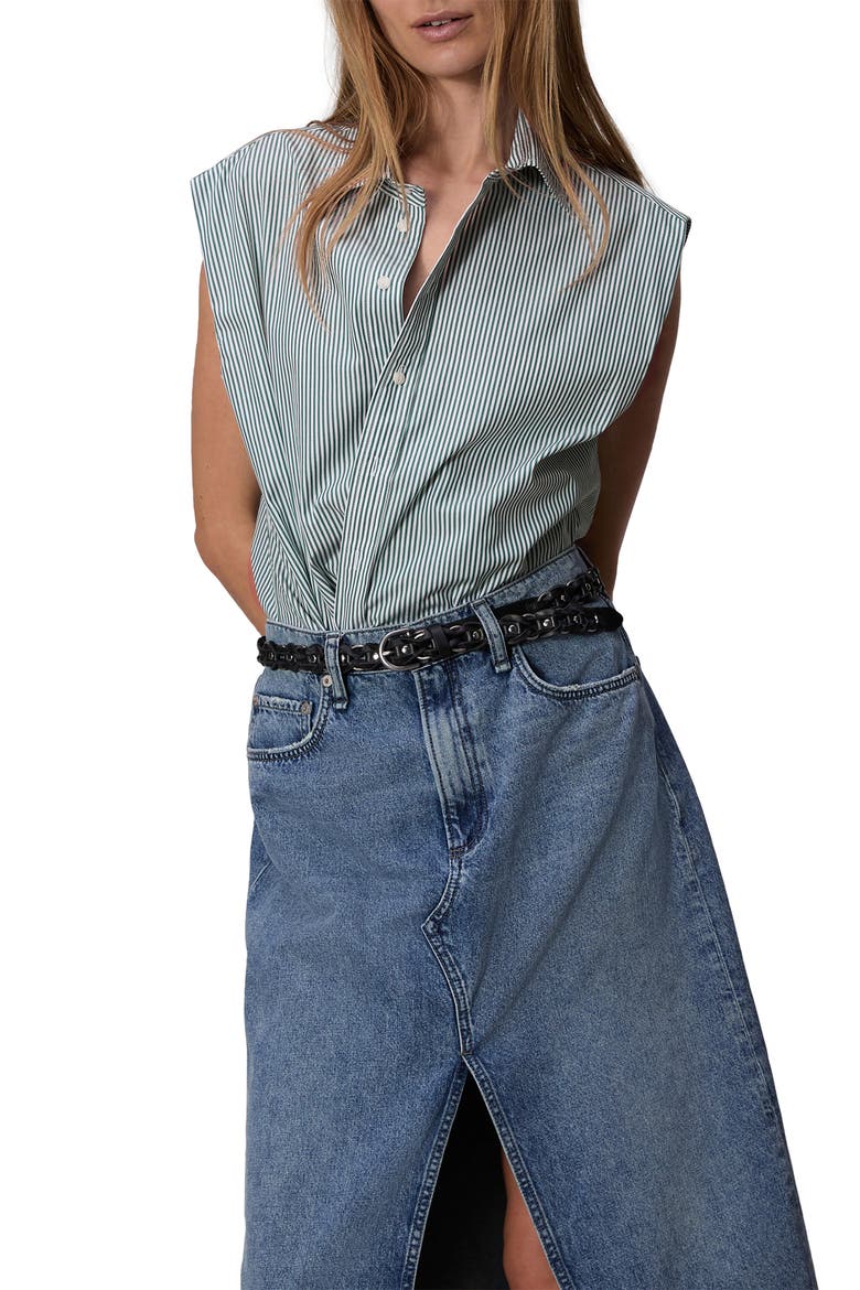 Indiana Stripe Asymmetric Sleeveless Button-Up Shirt, Alternate, color, GREEN STRIPE