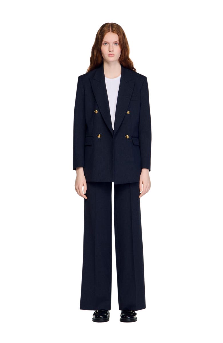 SANDRO Pinstripe jacket, Alternate, color, Navy Blue