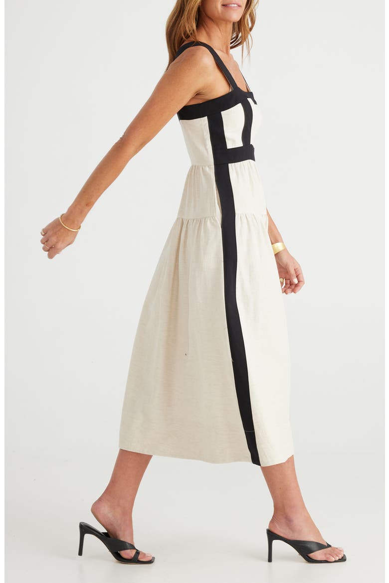Jolie Contrast Trim Midi Dress, Alternate, color, NATURAL W BLACK
