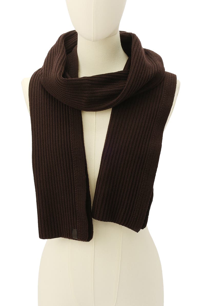AllSaints Merino Wool Rib Scarf, Alternate, color, Wine Brown