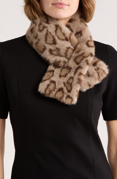 Animal Print Faux Fur Pull-Through Scarf