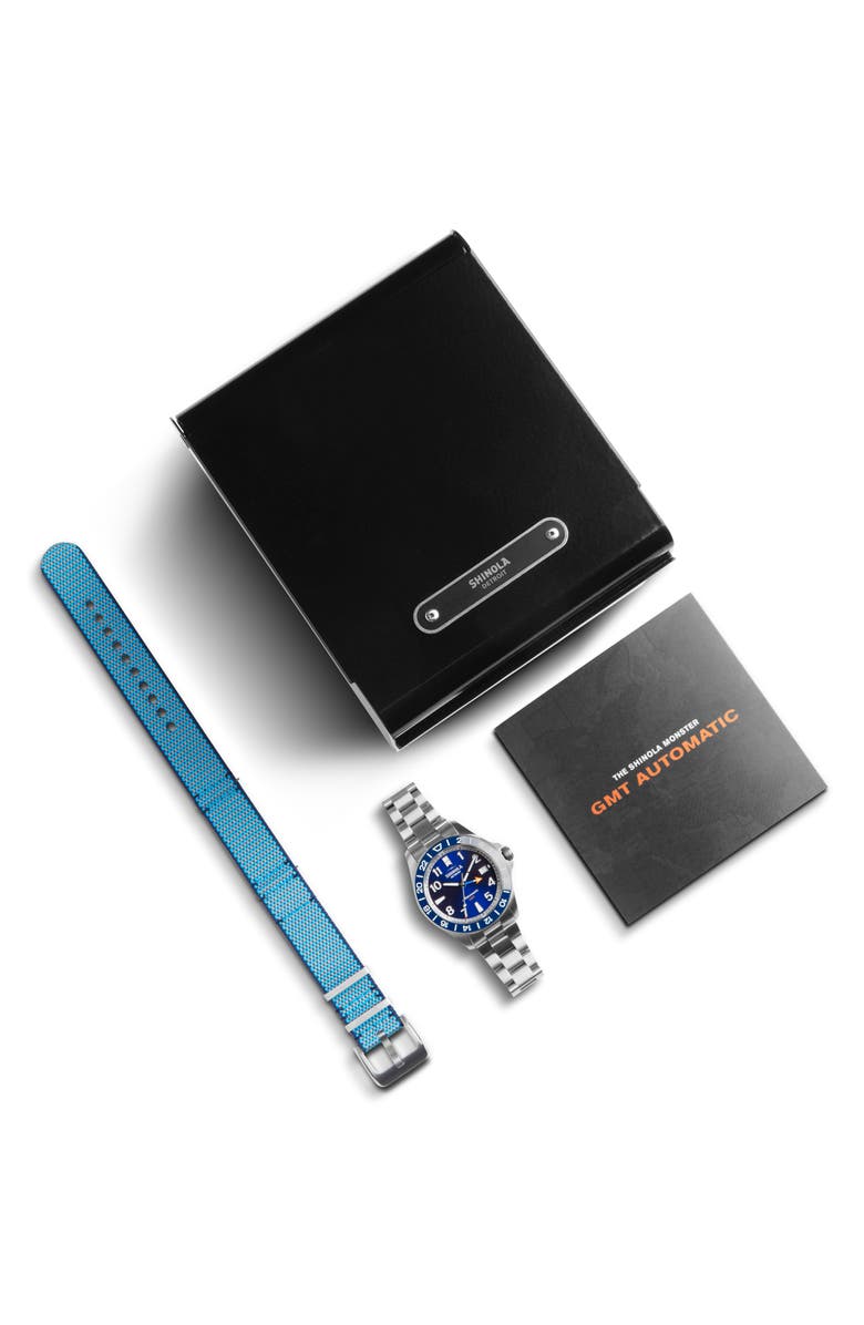 Shinola Monster GMT Automatic Watch Gift Set, 40mm, Alternate, color, Navy